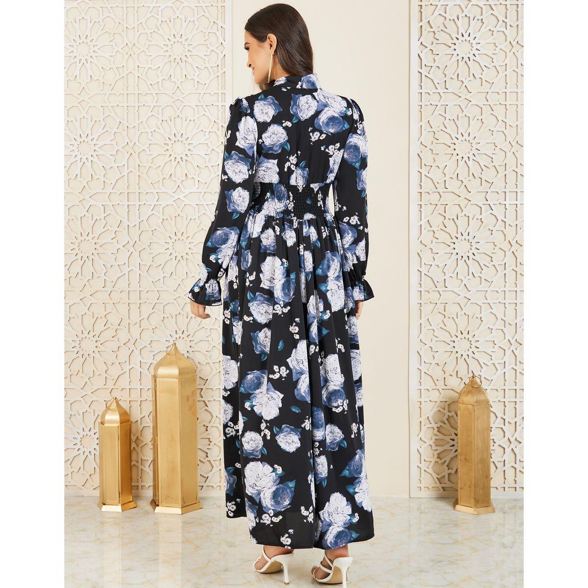 فستان طويل بكسرات وطبعة زهور-women-clothing-dresses-image-4