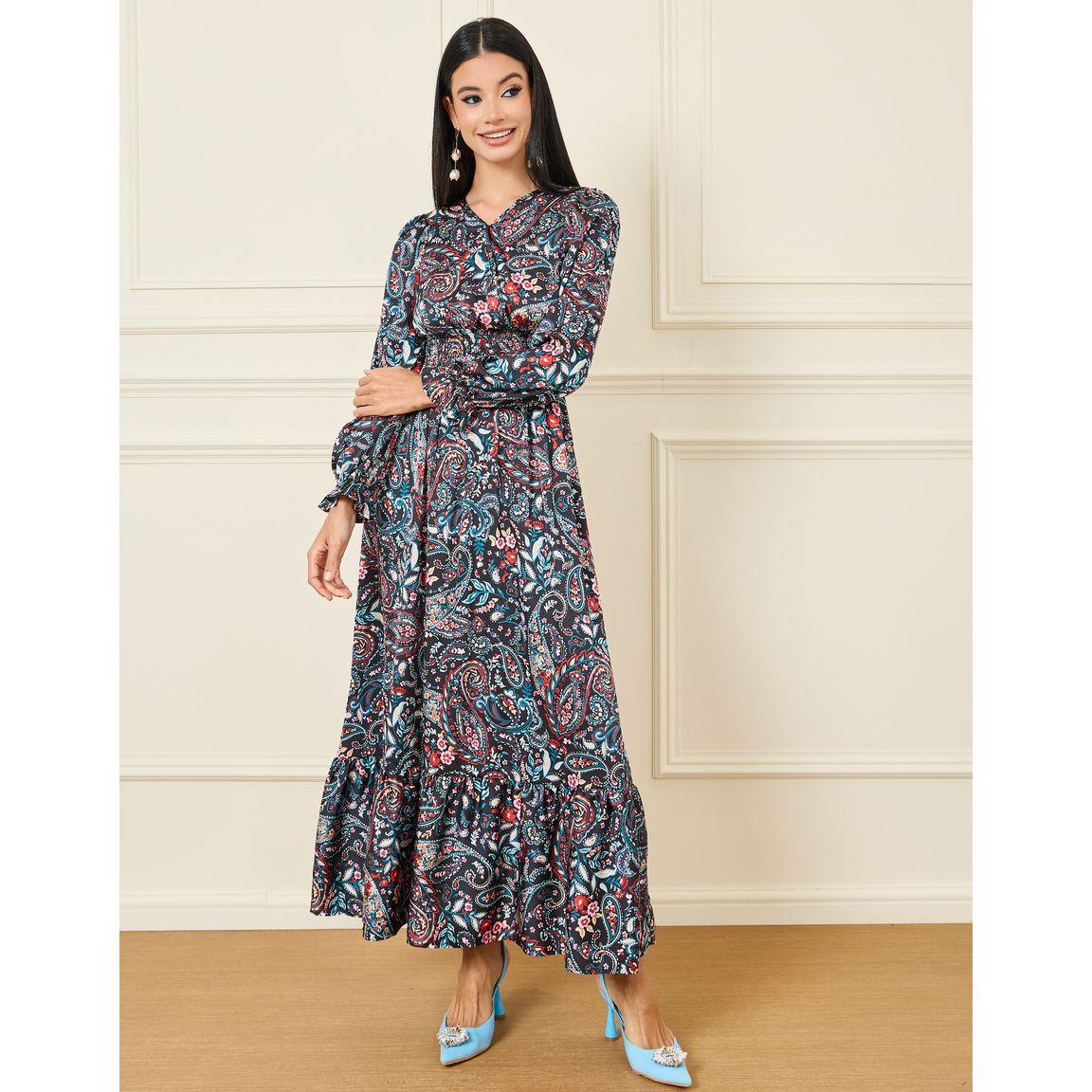 Styli Paisley Print Smocked Detail A-Line Maxi Dress-women-clothing-dresses-image-1