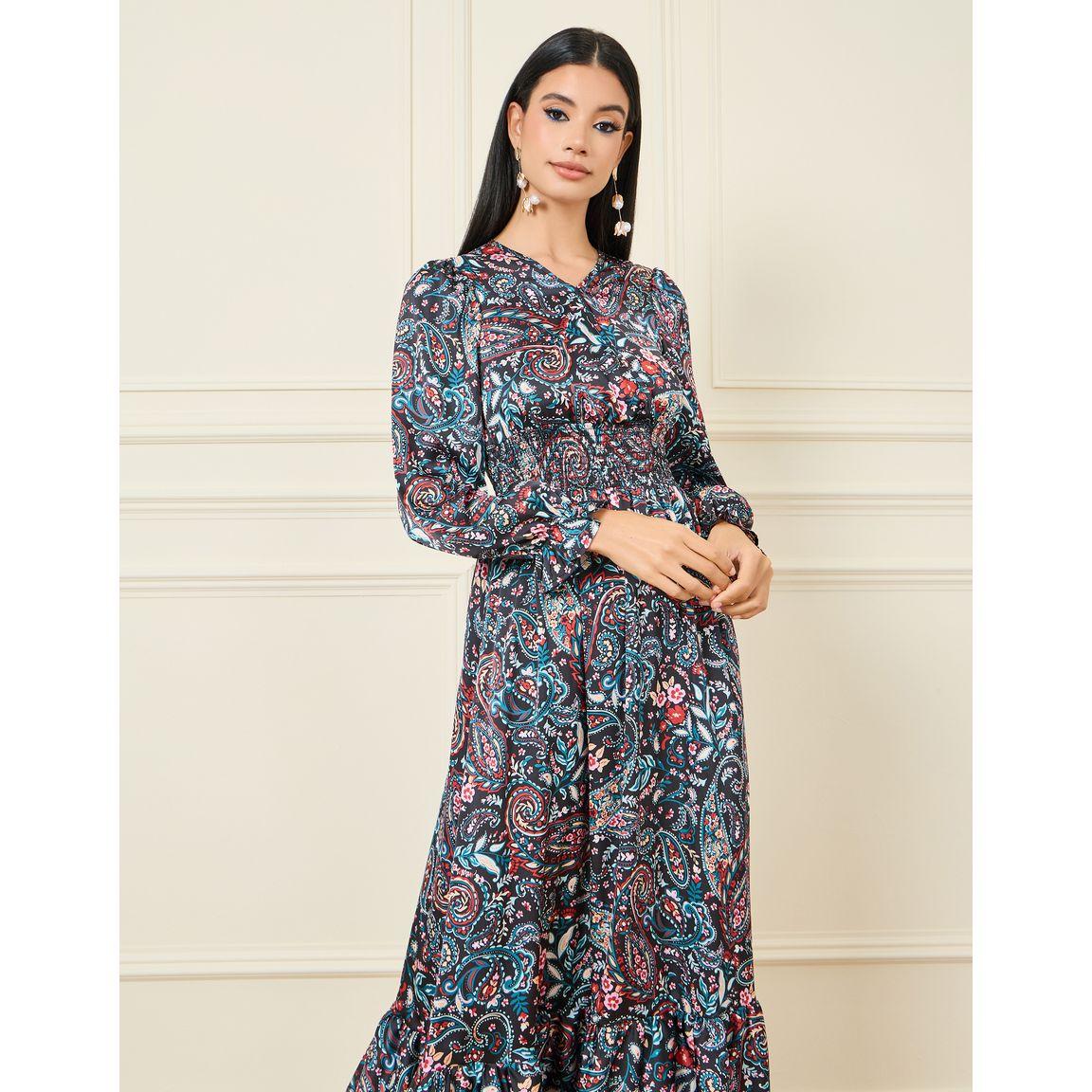 Styli Paisley Print Smocked Detail A-Line Maxi Dress-women-clothing-dresses-image-2