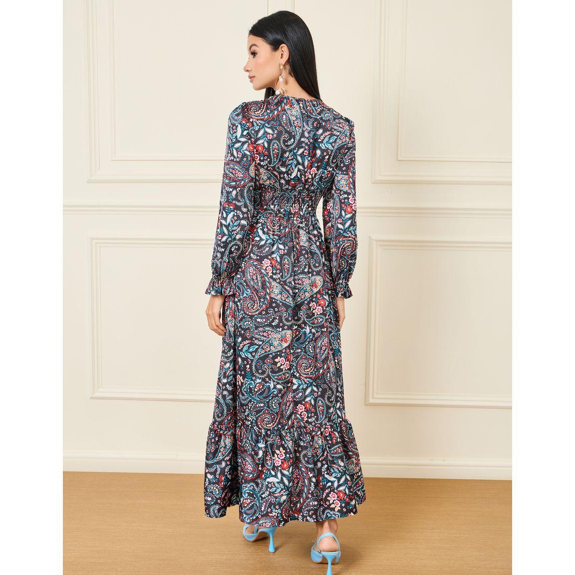 Styli Paisley Print Smocked Detail A-Line Maxi Dress-women-clothing-dresses-image-4