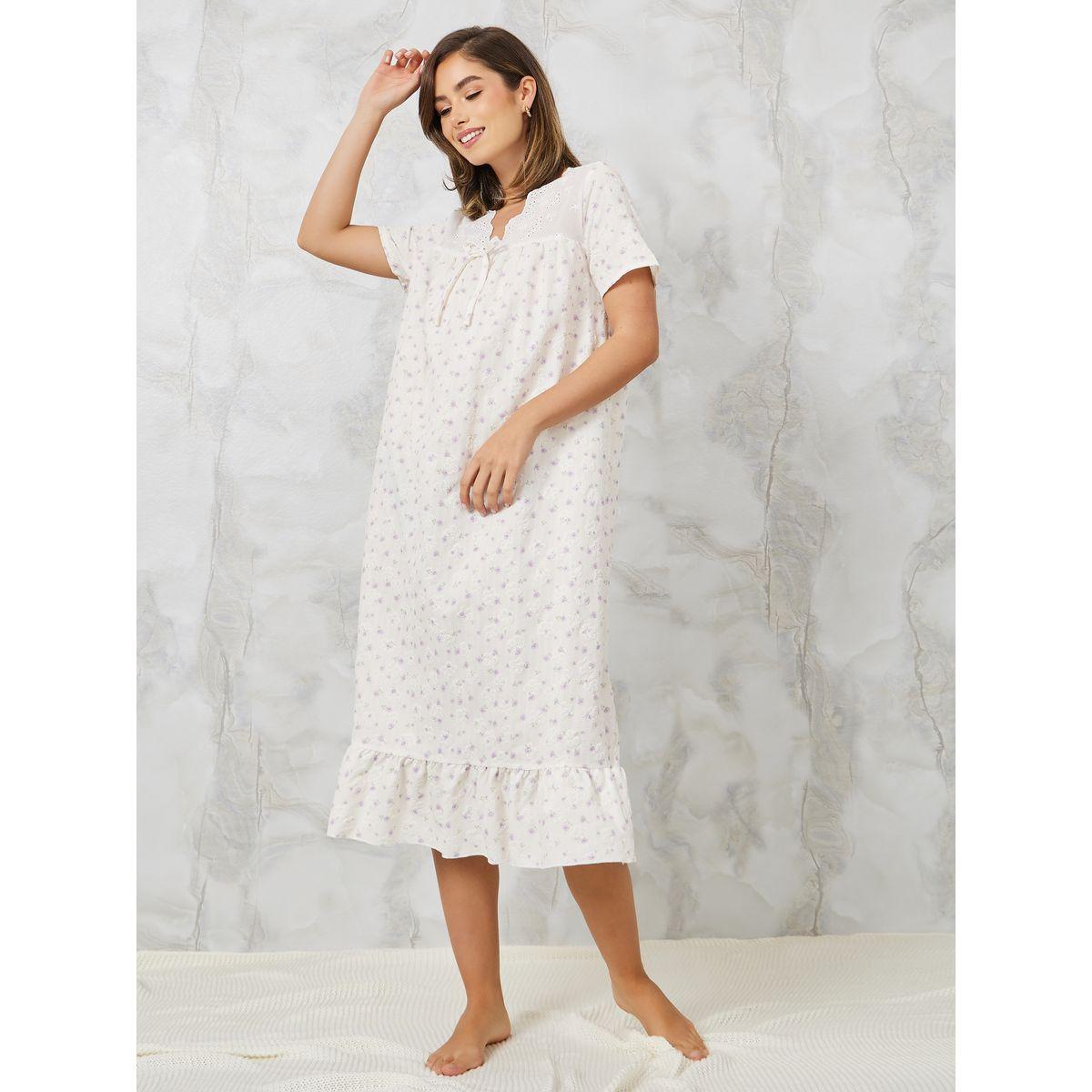 Styli Unwind Floral Jacquard Broderie Ruffle Hem Nightdress-women-clothing-nightwear-nighties-image-1