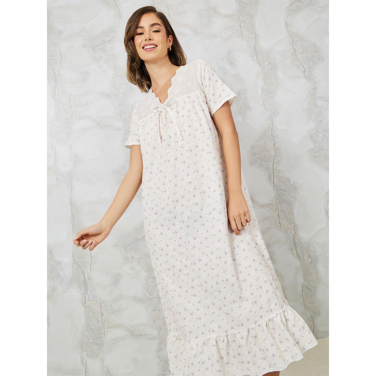 Styli Unwind Floral Jacquard Broderie Ruffle Hem Nightdress-women-clothing-nightwear-nighties-image-2
