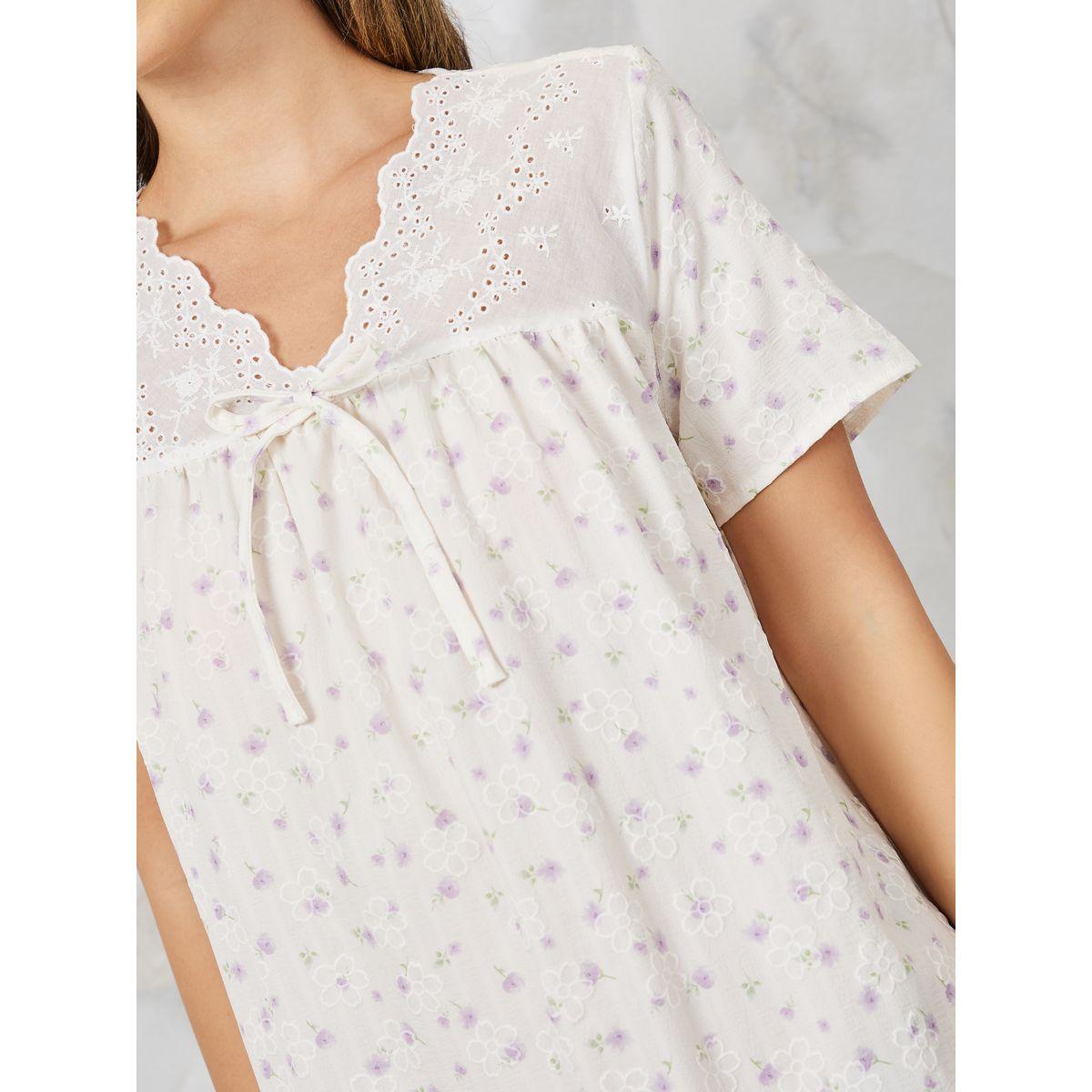Styli Unwind Floral Jacquard Broderie Ruffle Hem Nightdress-women-clothing-nightwear-nighties-image-3