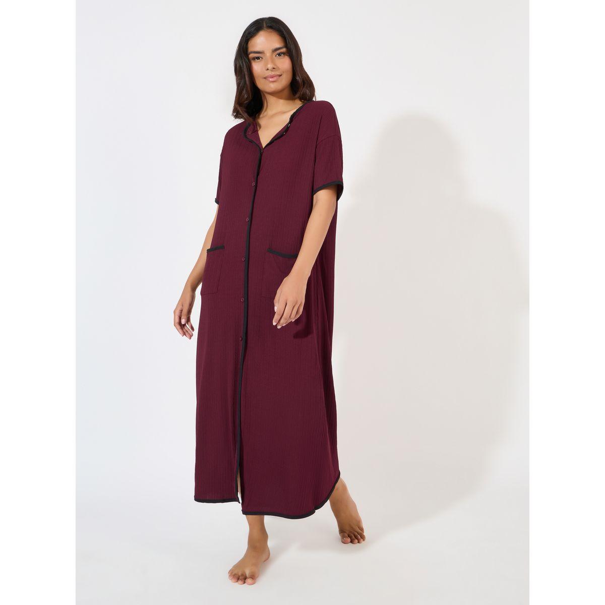 Styli Unwind Rib Contrast Edge Button Closure Nightshirt Dress-women-clothing-nightwear-nighties-image-1