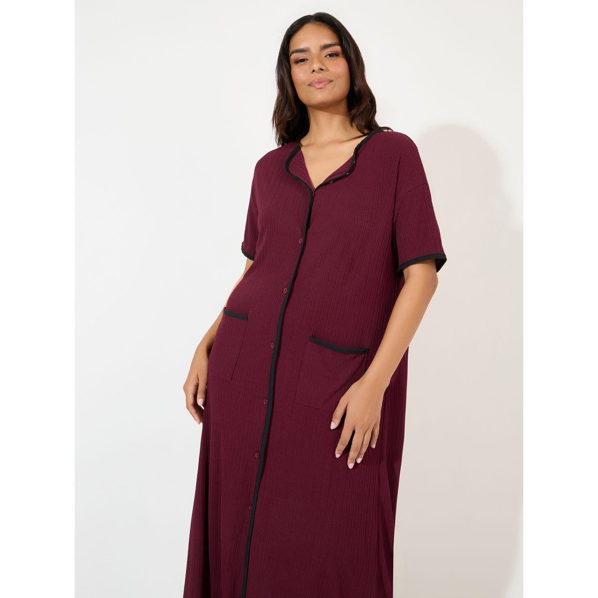 Styli Unwind Rib Contrast Edge Button Closure Nightshirt Dress-women-clothing-nightwear-nighties-image-2
