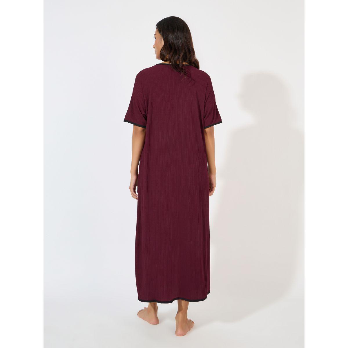 Styli Unwind Rib Contrast Edge Button Closure Nightshirt Dress-women-clothing-nightwear-nighties-image-4