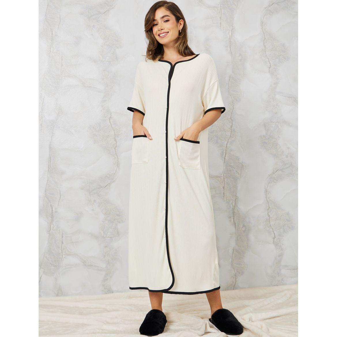 Styli Unwind Rib Contrast Edge Button Closure Nightshirt Dress-women-clothing-nightwear-nighties-image-1