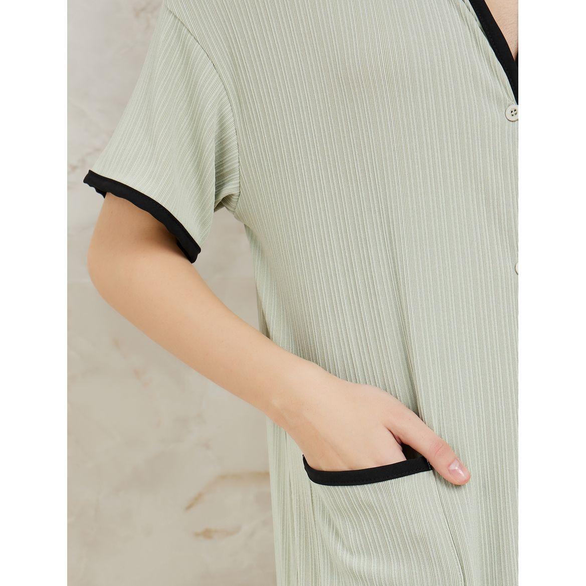 Styli Unwind Rib Contrast Edge Button Closure Nightshirt Dress-women-clothing-nightwear-nighties-image-3
