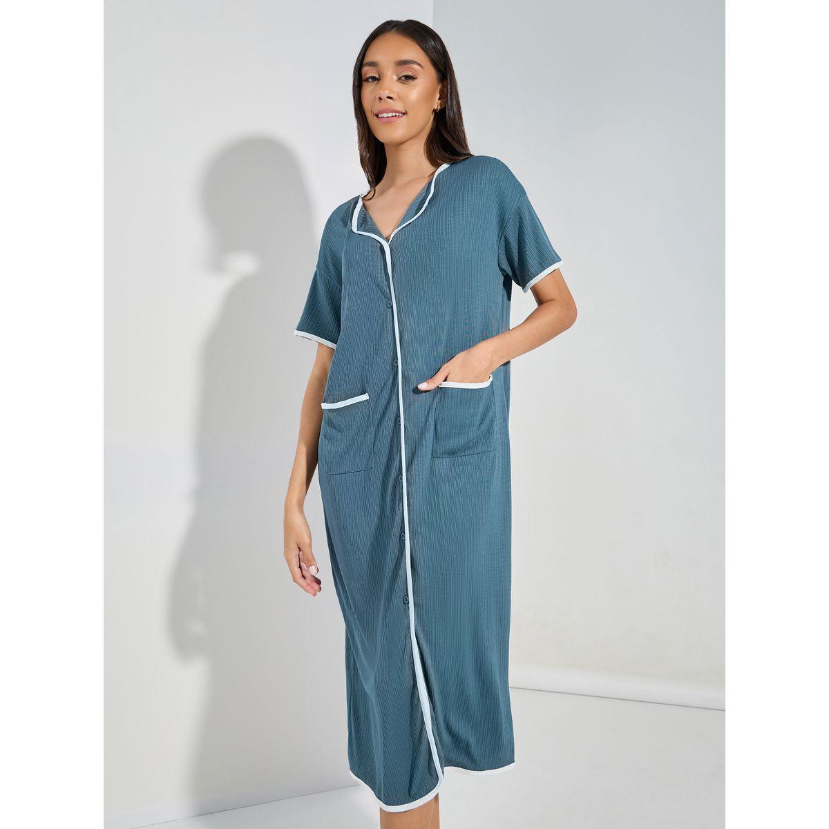 قميص نوم مضلع بحواف مُتباينة مع ازرار غلق-women-clothing-nightwear-nighties-image-2