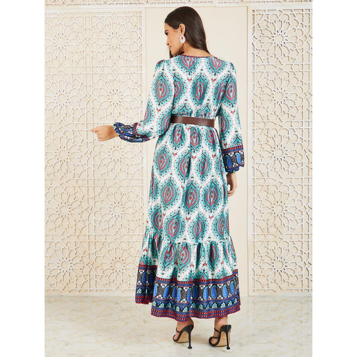 Styli Bohemian Print Belted A-Line Maxi Dress-women-clothing-dresses-image-4