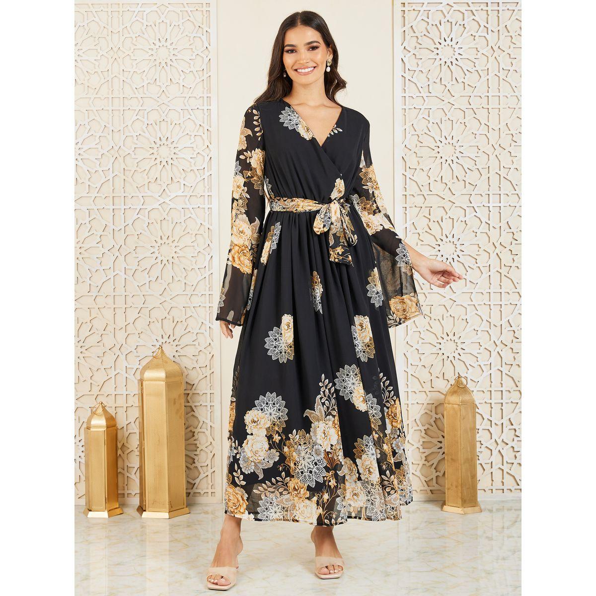 Styli Floral Print Self Tie Up A-Line Wrap Maxi Dress-women-clothing-dresses-image-1