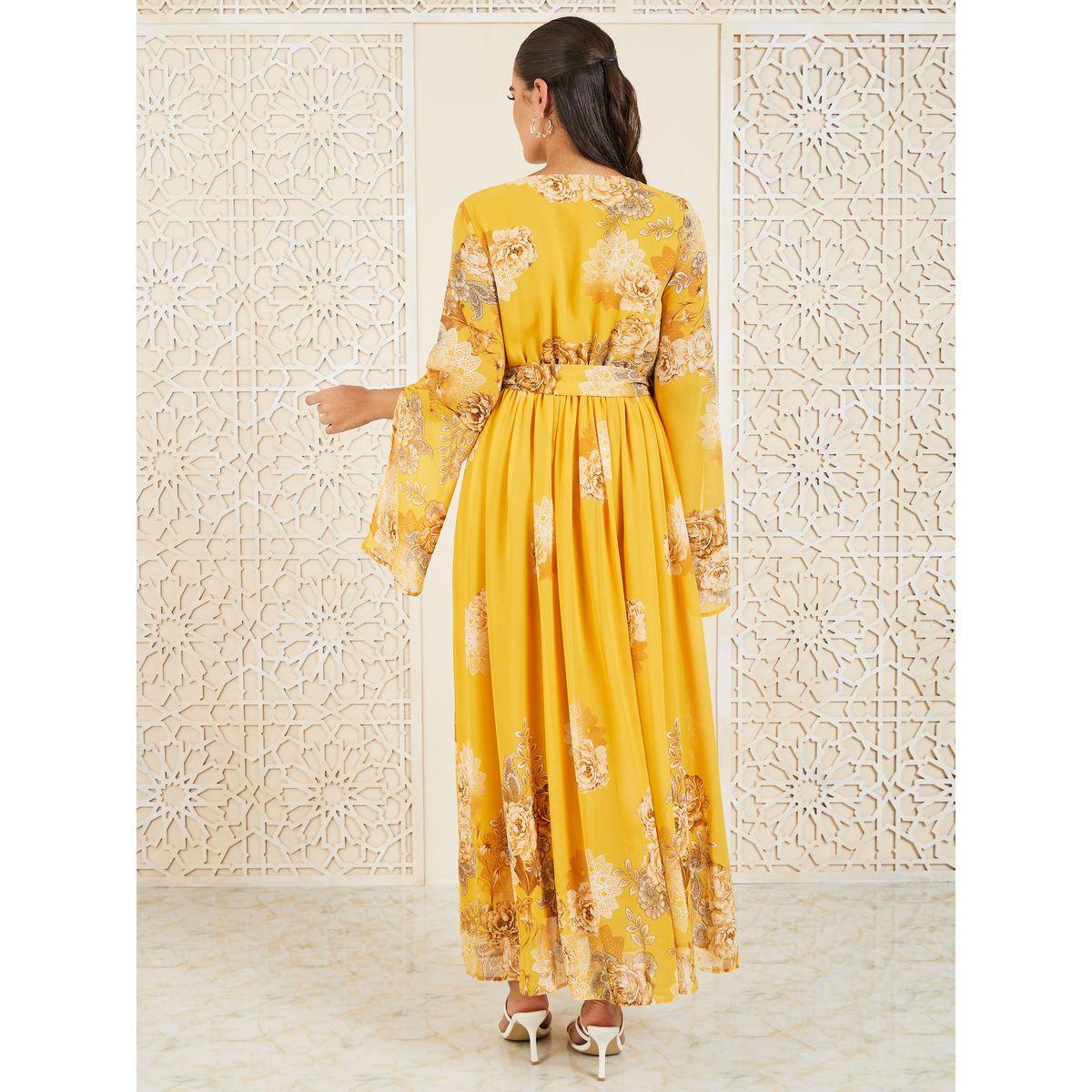 فستان طويل بطبعة زهور ونمط لف مع أربطة-women-clothing-dresses-image-4
