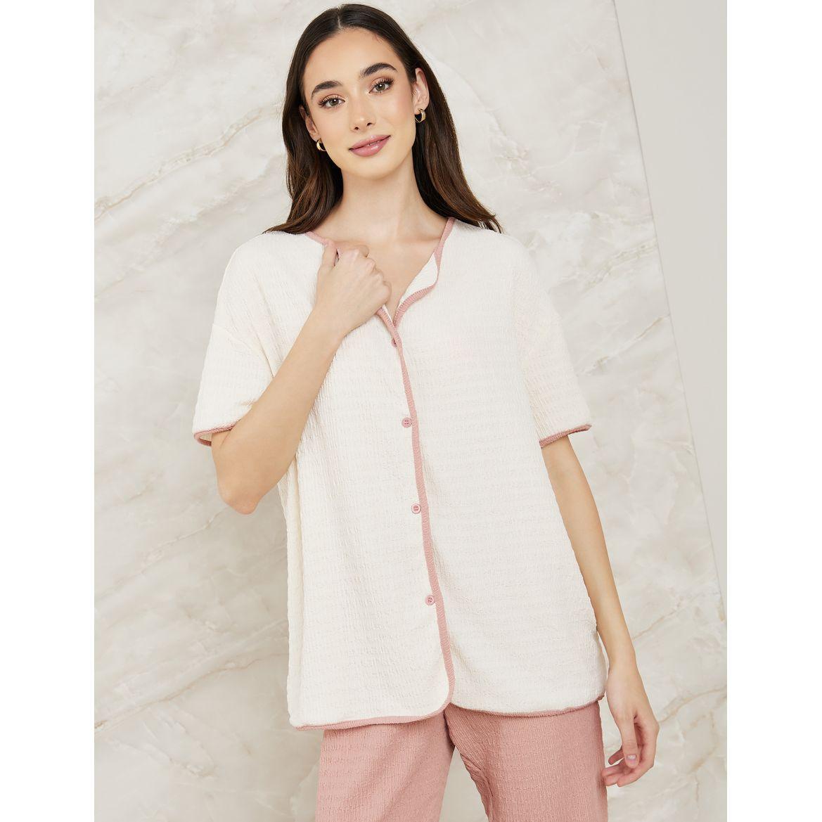 Styli Unwind Textured Contrast Edge & Pyjama Set-women-clothing-nightwear-pyjamas-longsets-image-2