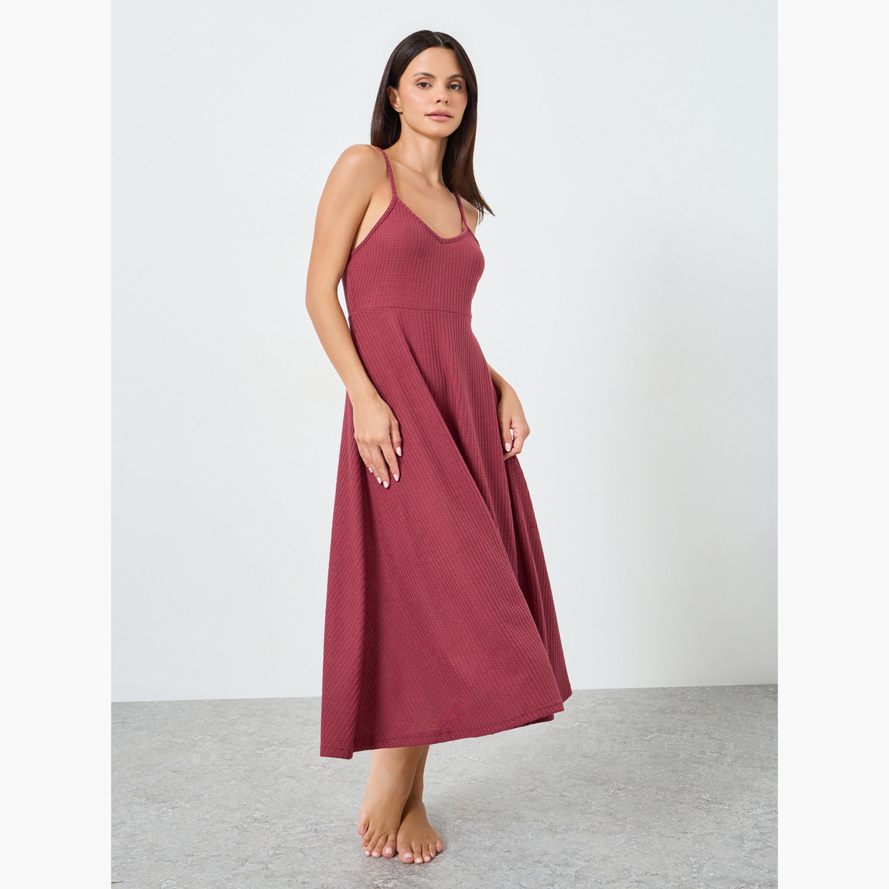 قميص نوم محبوك بنمط وافل مع حمالات-women-clothing-nightwear-nighties-image-1