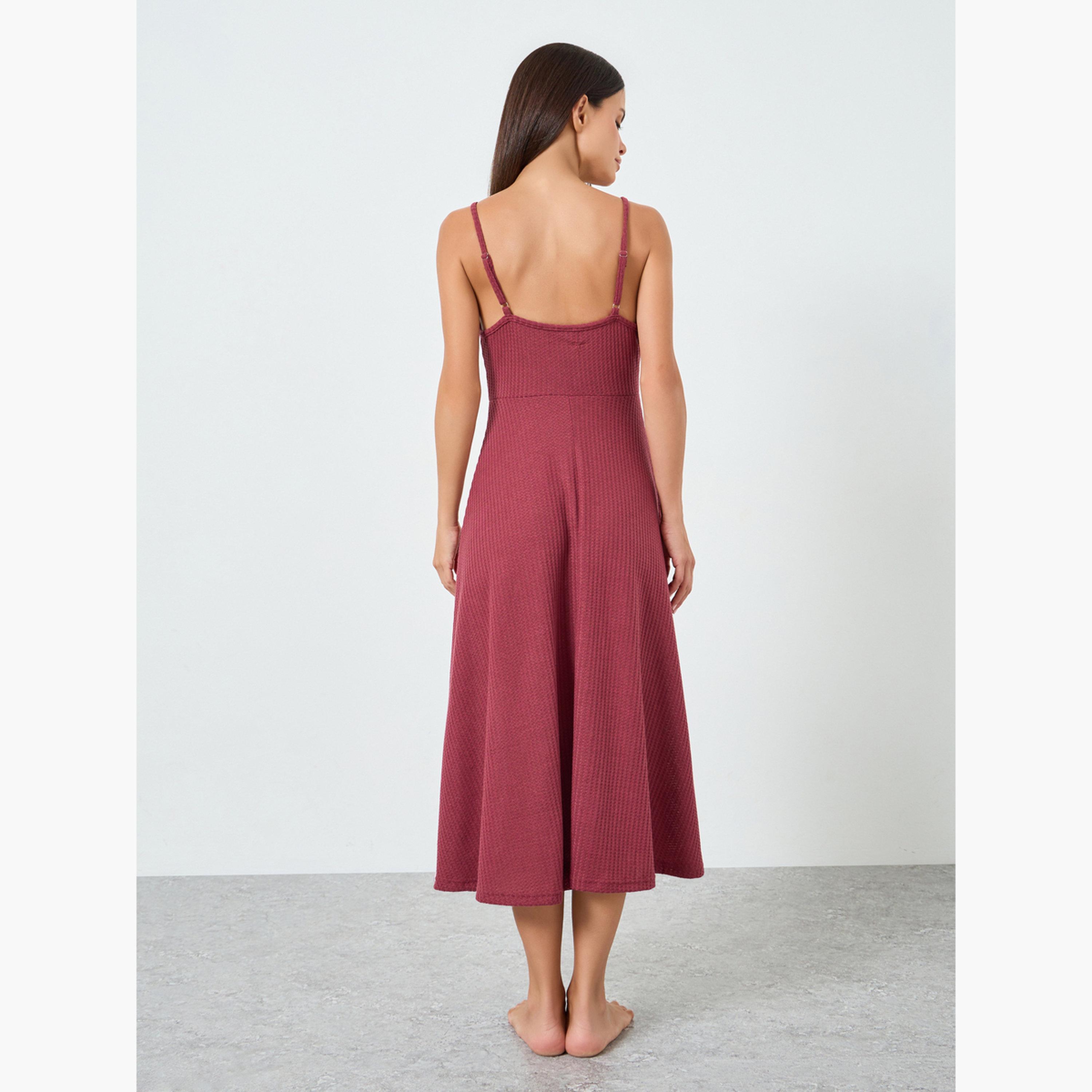 قميص نوم محبوك بنمط وافل مع حمالات-women-clothing-nightwear-nighties-image-2