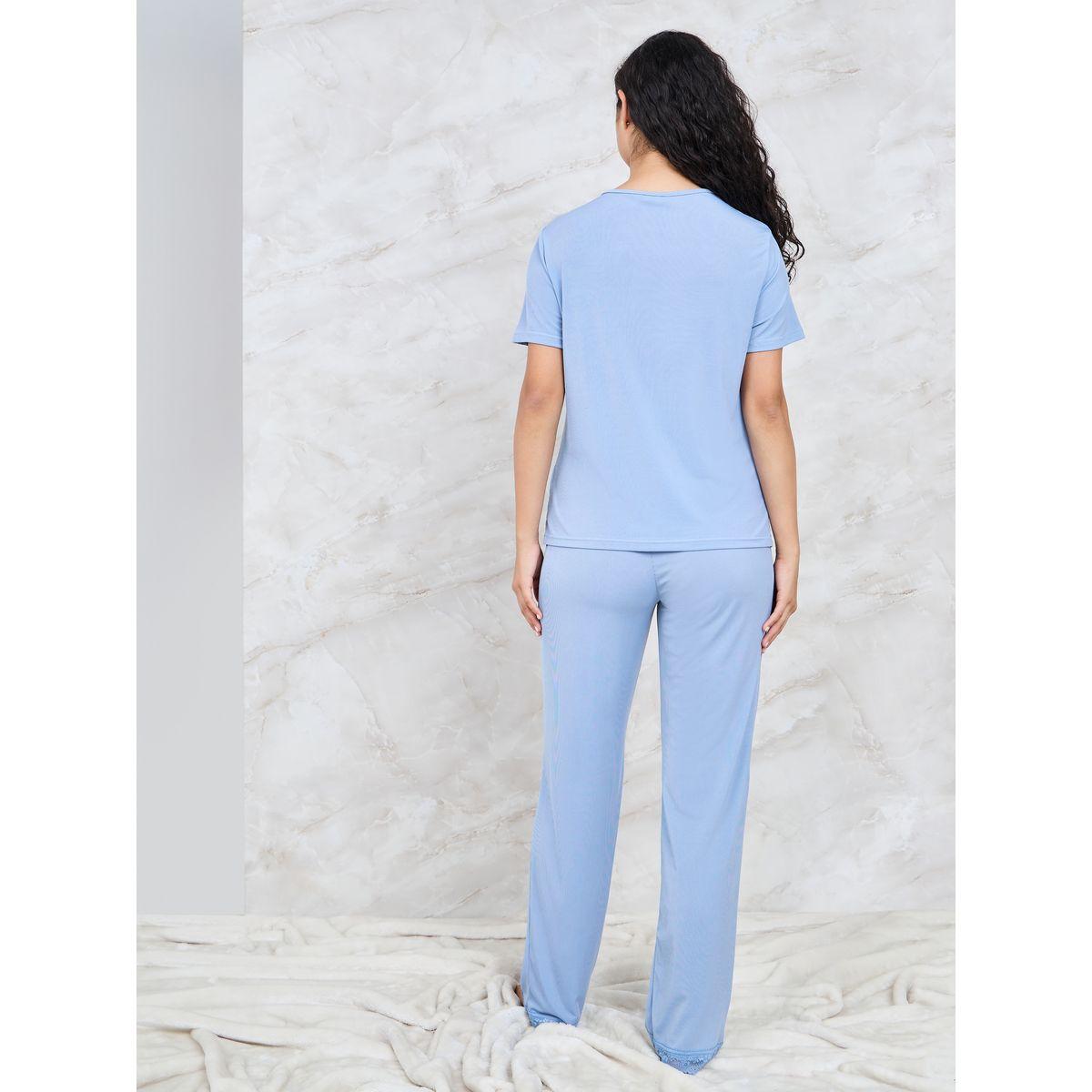 Styli Unwind Scallop Lace Trim Rib T-Shirt & Pyjama Set-women-clothing-nightwear-pyjamas-longsets-image-4