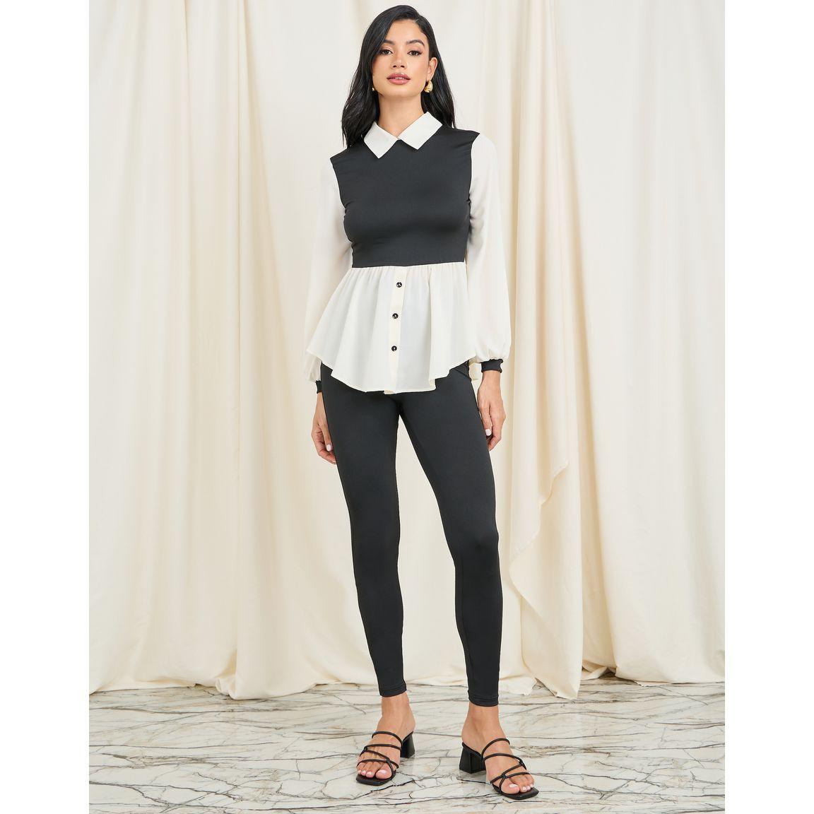 مجموعة من ليقنز وبلوزة بياقة بيتر بان-women-clothing-coordsets-image-1