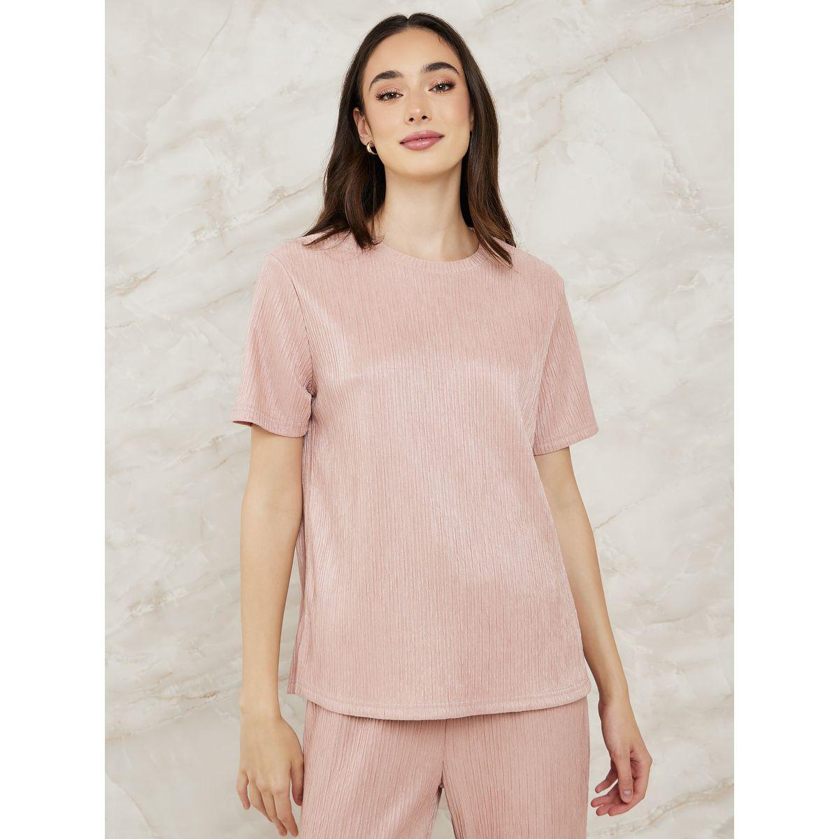 Styli Unwind Textured Detail T-Shirt & Pyjama Set-women-clothing-nightwear-pyjamas-longsets-image-3