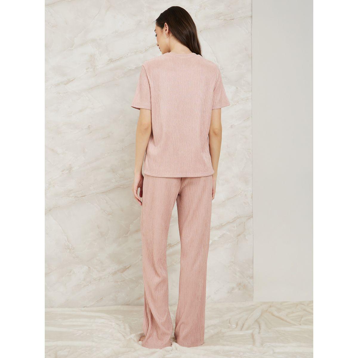 Styli Unwind Textured Detail T-Shirt & Pyjama Set-women-clothing-nightwear-pyjamas-longsets-image-6
