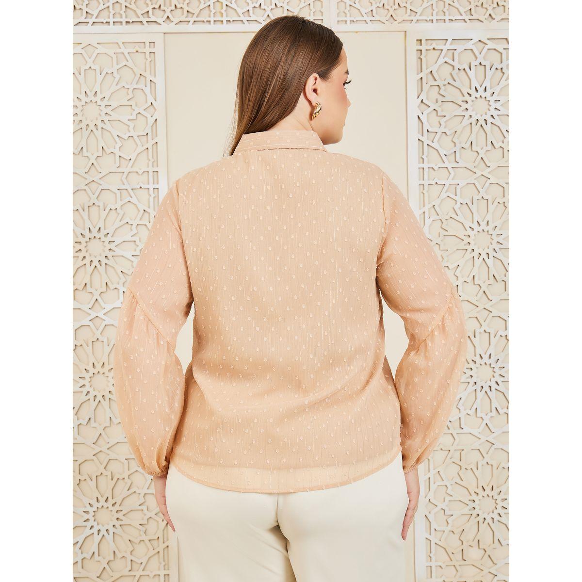 Styli Plus Button Front Dobby Textured Shirt with Long Sleeves-women-clothing-shirtsandblouses-shirts-image-5