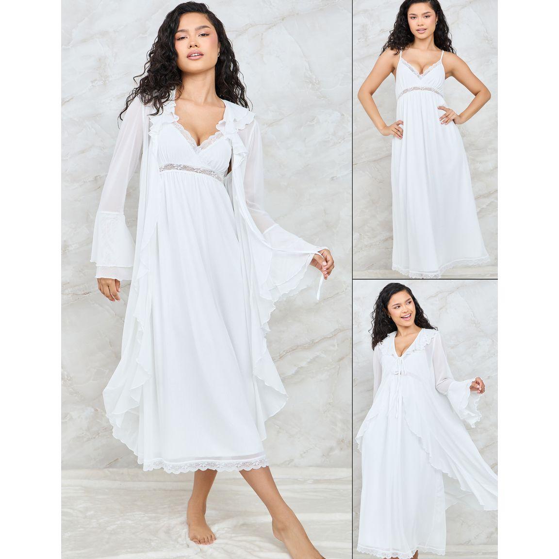 Styli Unwind Pack of 2 - Lace Trim Slip Dress & Flounce Robe-women-clothing-nightwear-nighties-image-1