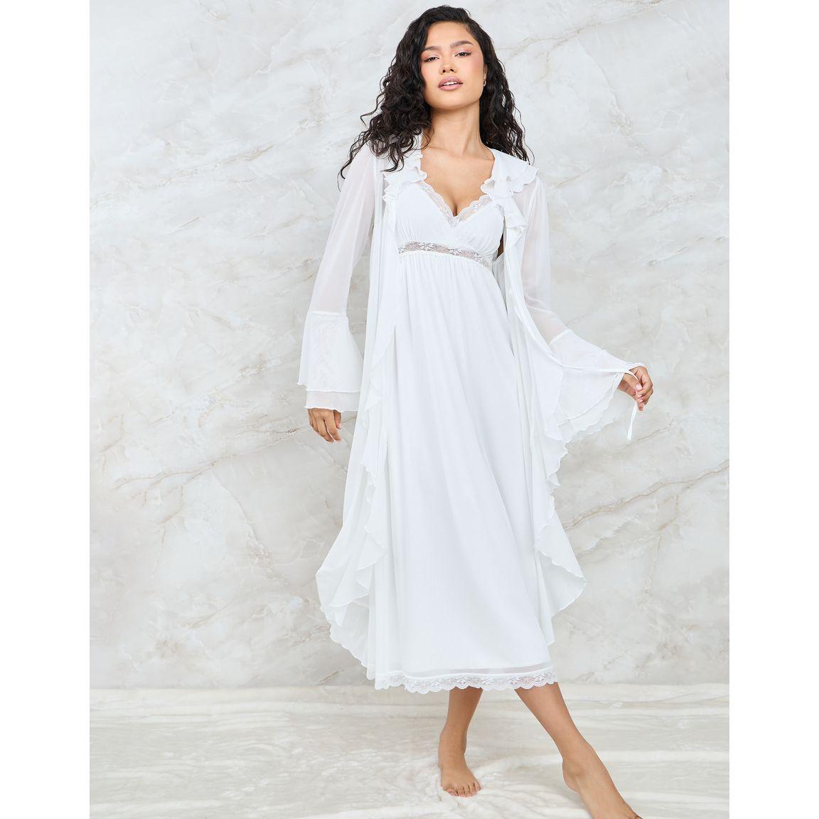 Styli Unwind Pack of 2 - Lace Trim Slip Dress & Flounce Robe-women-clothing-nightwear-nighties-image-5