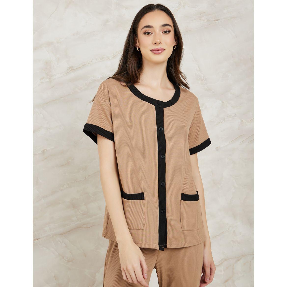 Styli Unwind Contrast Edge Rib Shirt & Pyjama Set-women-clothing-nightwear-pyjamas-longsets-image-2