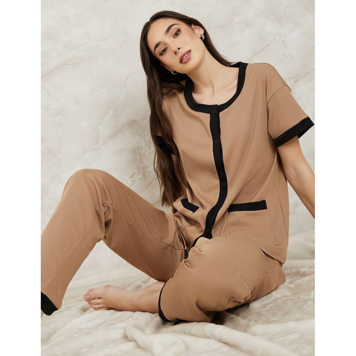 Styli Unwind Contrast Edge Rib Shirt & Pyjama Set-women-clothing-nightwear-pyjamas-longsets-image-5