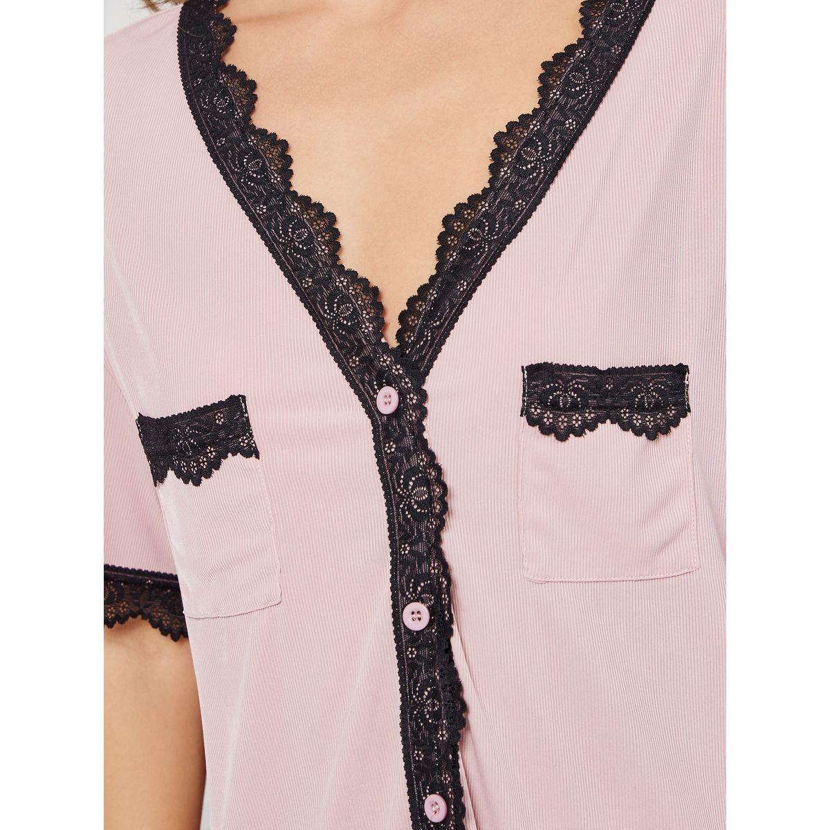Styli Unwind Scallop Lace Edge Pocket Detail Rib Shirt & Shorts Set-women-clothing-nightwear-pyjamas-shortsets-image-3