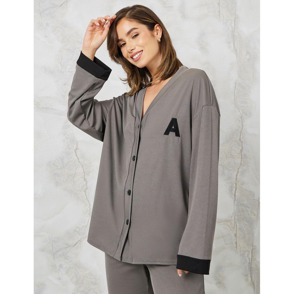Styli Unwind Long Sleeve Rib Logo Shirt & Pyjama Set-women-clothing-nightwear-pyjamas-longsets-image-2