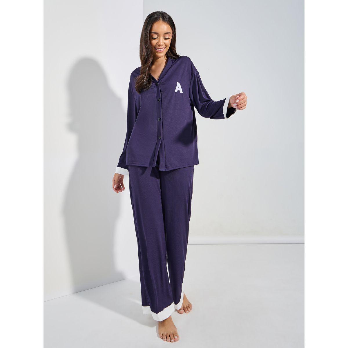 Styli Unwind Long Sleeve Rib Logo Shirt & Pyjama Set-women-clothing-nightwear-pyjamas-longsets-image-1