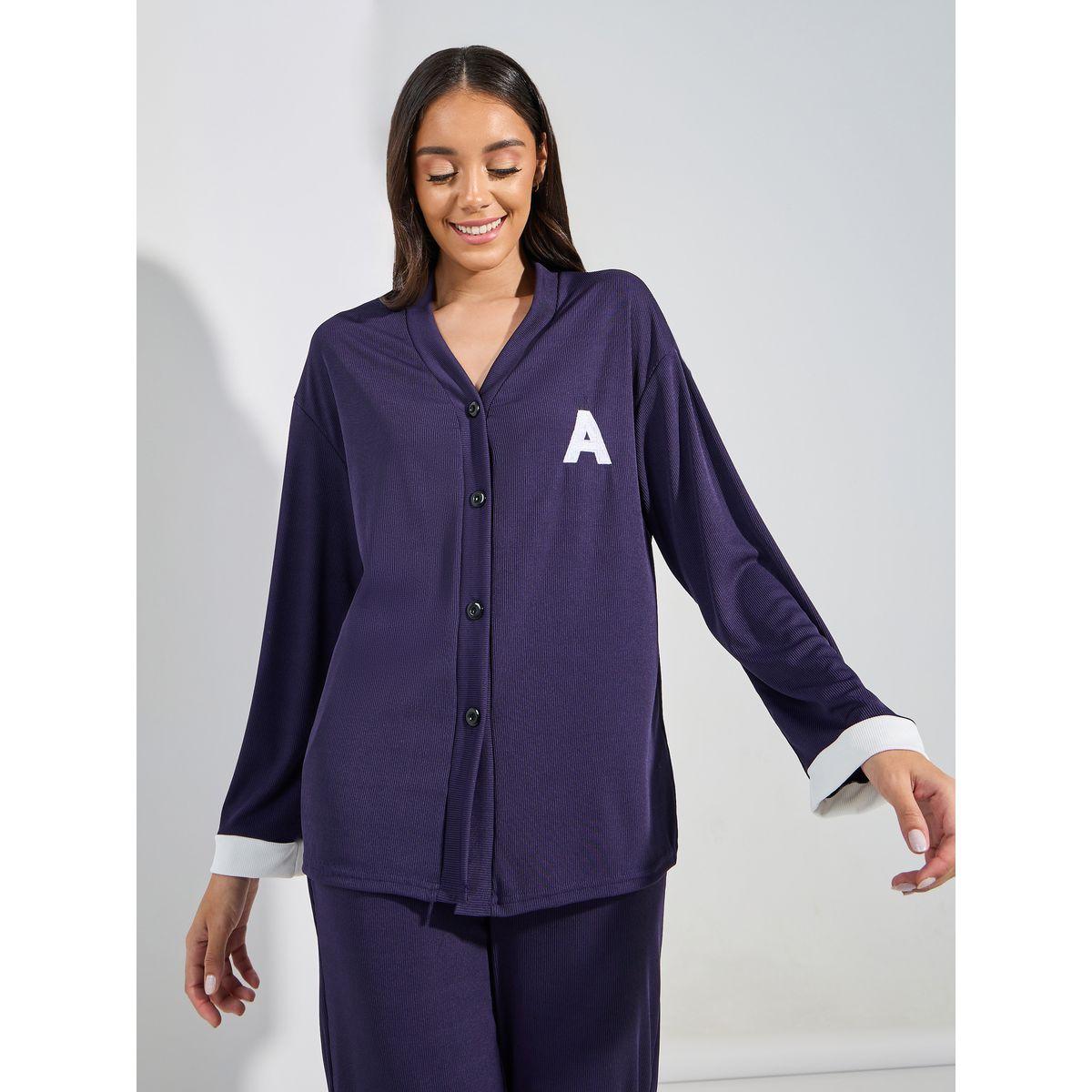 Styli Unwind Long Sleeve Rib Logo Shirt & Pyjama Set-women-clothing-nightwear-pyjamas-longsets-image-2