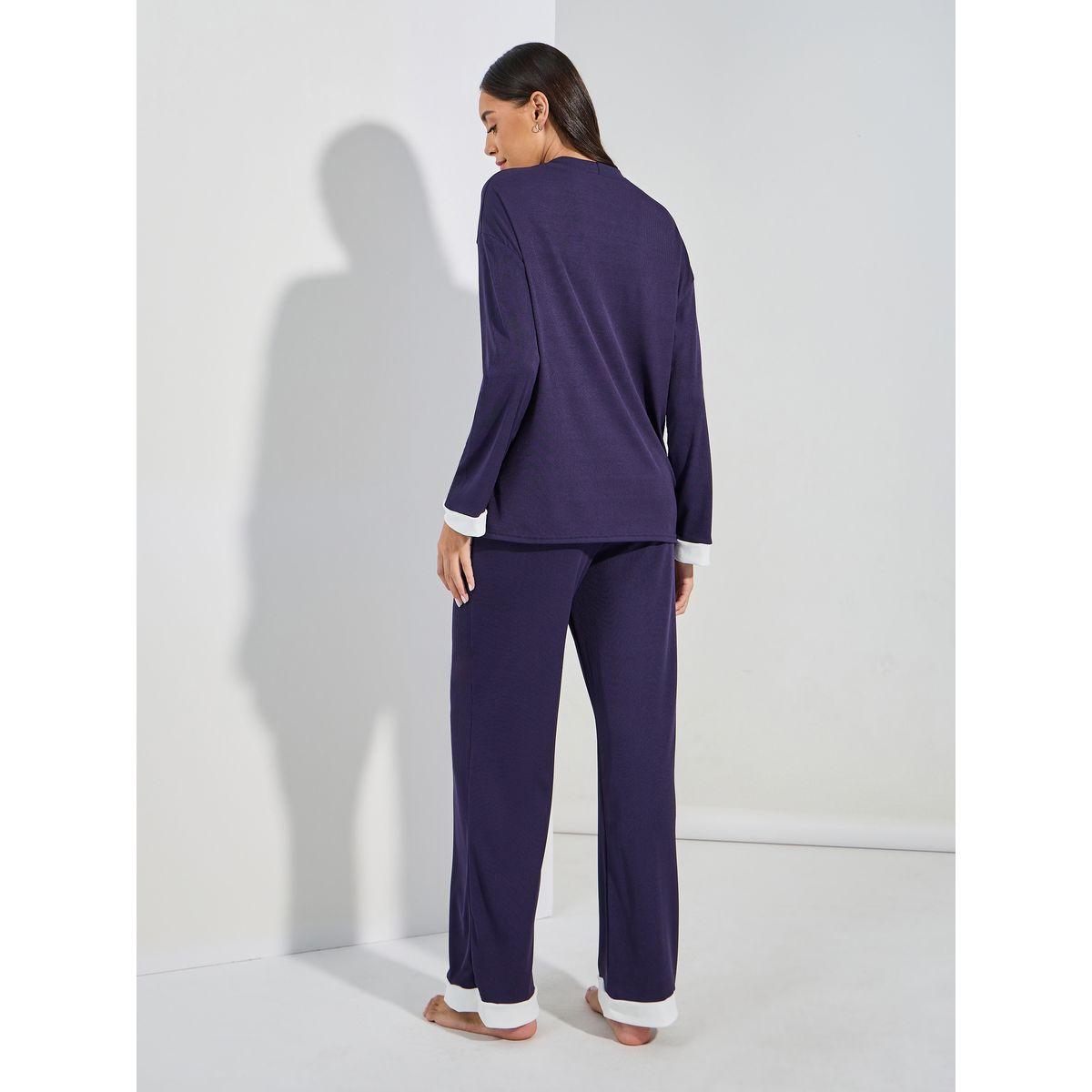 طقم من بنطال بيجاما مع بلوزة مضلعة باكمام طويلة-women-clothing-nightwear-pyjamas-longsets-image-5