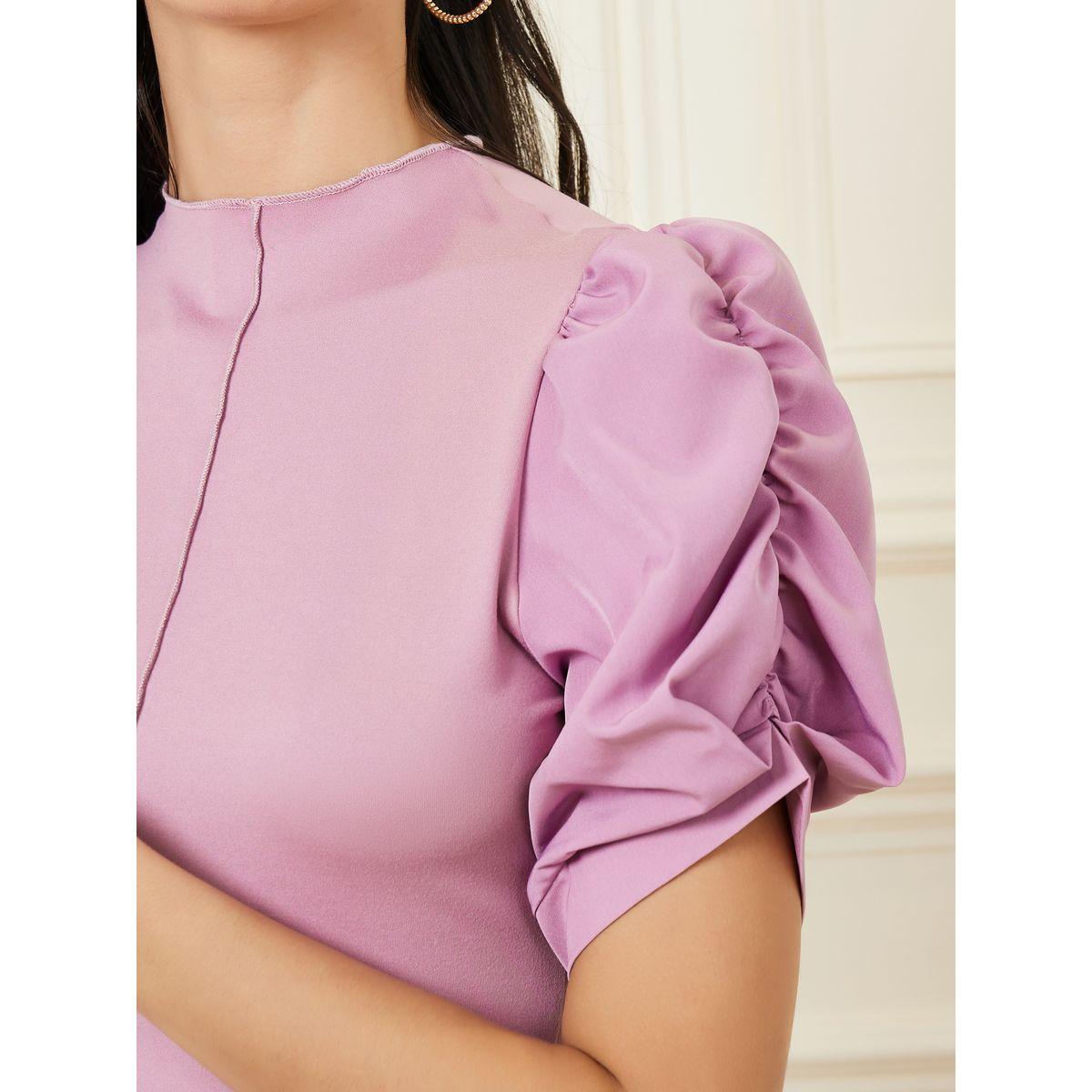 Styli High Neck Puff Sleeve Fitted T-Shirt-women-clothing-tshirts-image-4