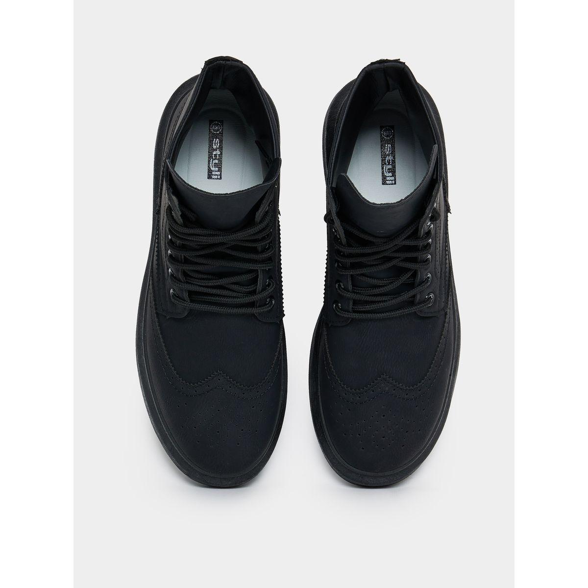 Styli Lace Up Front High Top Flat Sole Boots-men-shoes-boots-image-5
