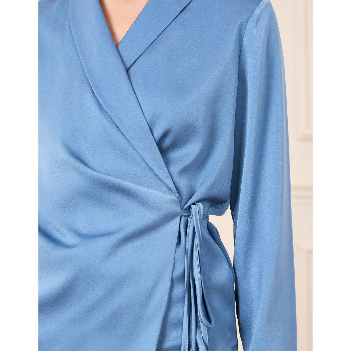 Styli Notch Lapel Collar Wrap Top with Faux Feather Trim & Pants Co-Ords-women-clothing-coordsets-image-3