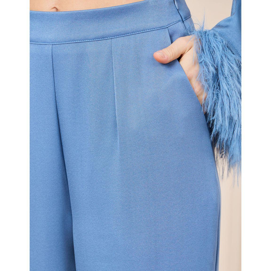 Styli Notch Lapel Collar Wrap Top with Faux Feather Trim & Pants Co-Ords-women-clothing-coordsets-image-5