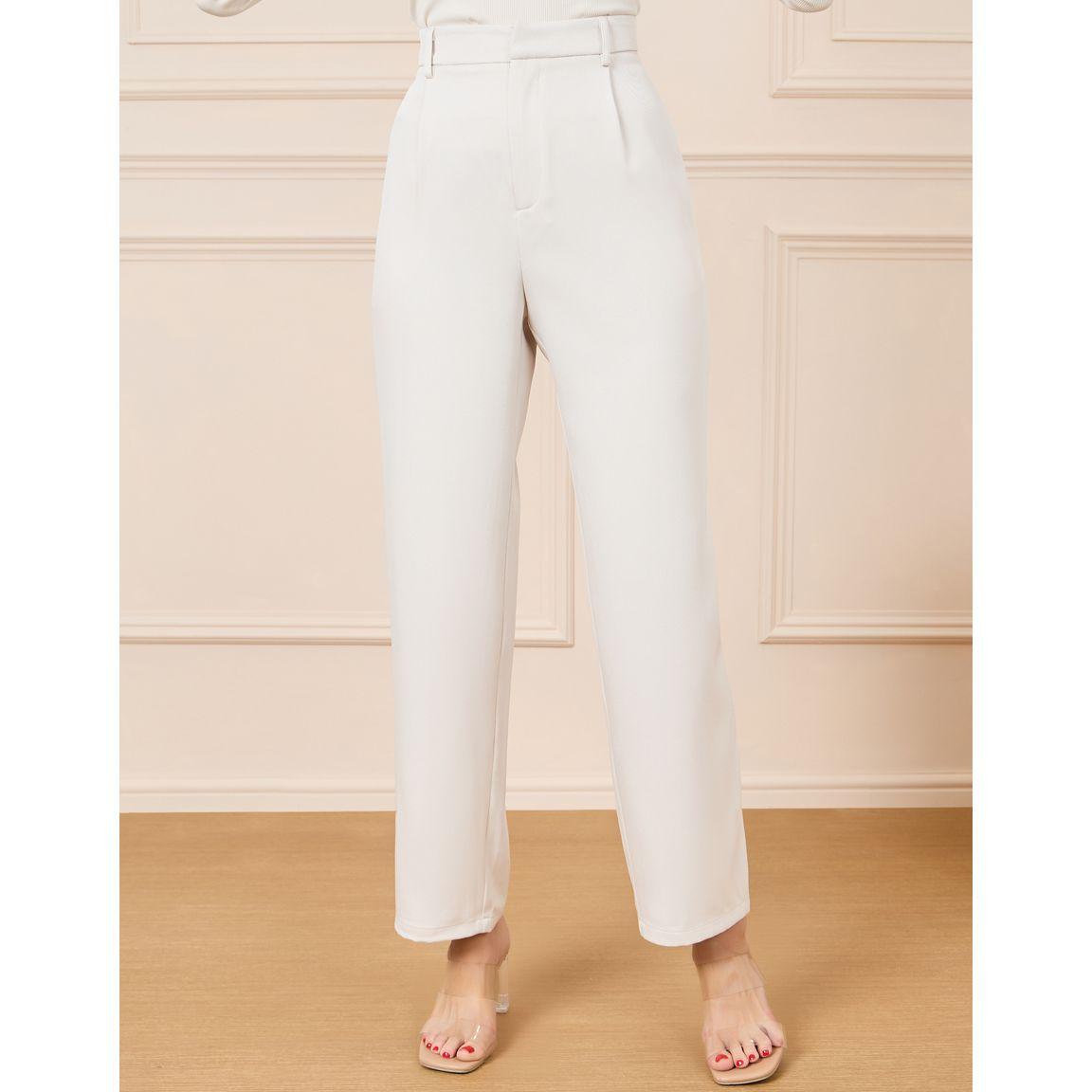 Styli Faux Feather Trim Hem Off Shoulder Top & Tailored Pants Co-Ord-women-clothing-coordsets-image-5