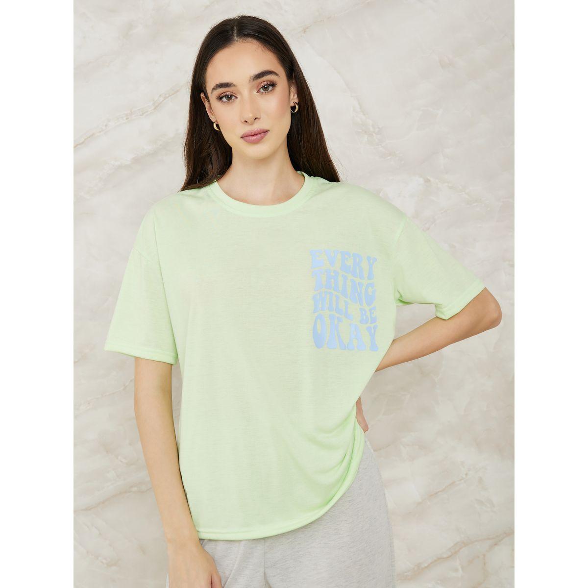 Styli Unwind Drop Shoulder Slogan Print T-Shirt & Cuff Pyjama Set-women-clothing-nightwear-pyjamas-longsets-image-2