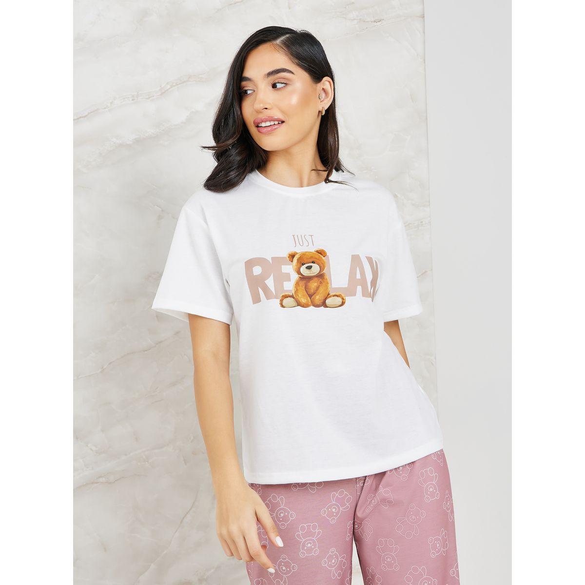 Styli Unwind Graphic Print T-Shirt & Pyjama Set-women-clothing-nightwear-pyjamas-longsets-image-2