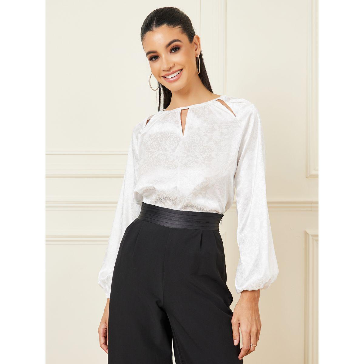 Styli Jacquard Cut-Out Panel Detail Blouse-women-clothing-shirtsandblouses-blouses-image-1