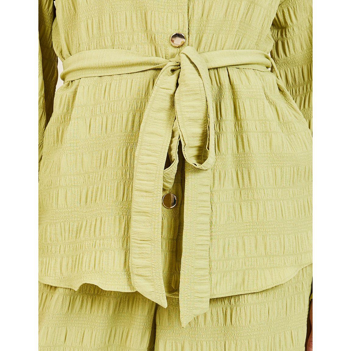 Styli Textured Shirt with Tie Up Belt & Wide Leg Pants Co-Ord-women-clothing-coordsets-image-3