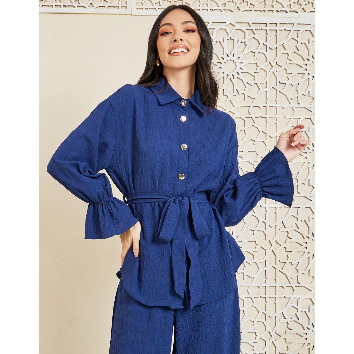 طقم منسق من ( بنطال + بلوزة + رباط خصر )-women-clothing-coordsets-image-2