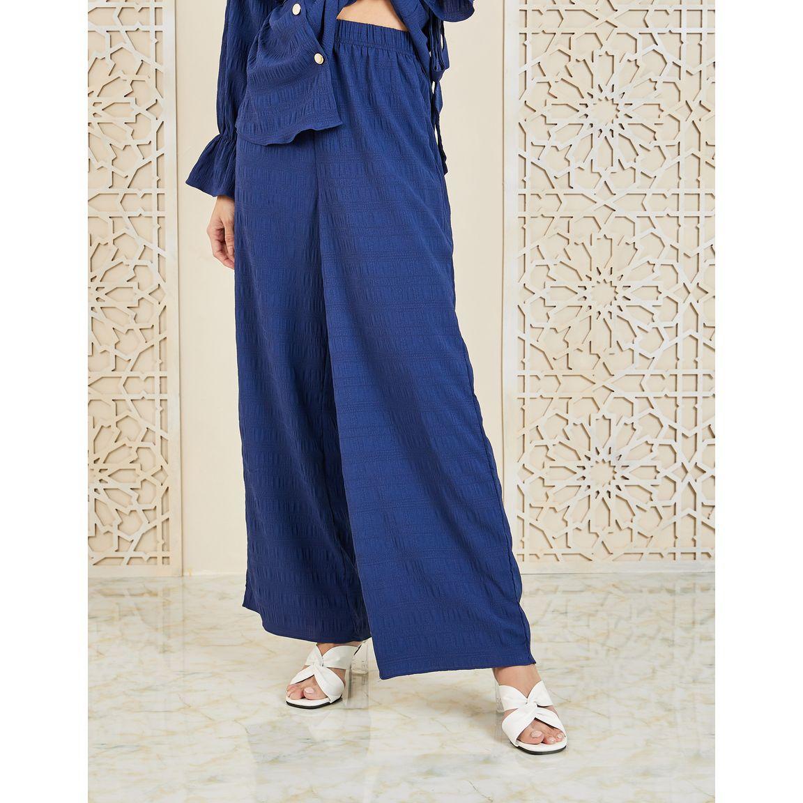 Styli Textured Shirt with Tie Up Belt & Wide Leg Pants Co-Ord-women-clothing-coordsets-image-4