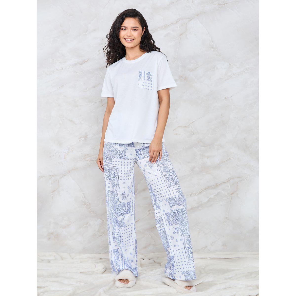 قميص جيب مطبوع من Styli Unwind وطقم بيجاما عريض الساق-women-clothing-nightwear-pyjamas-longsets-image-1