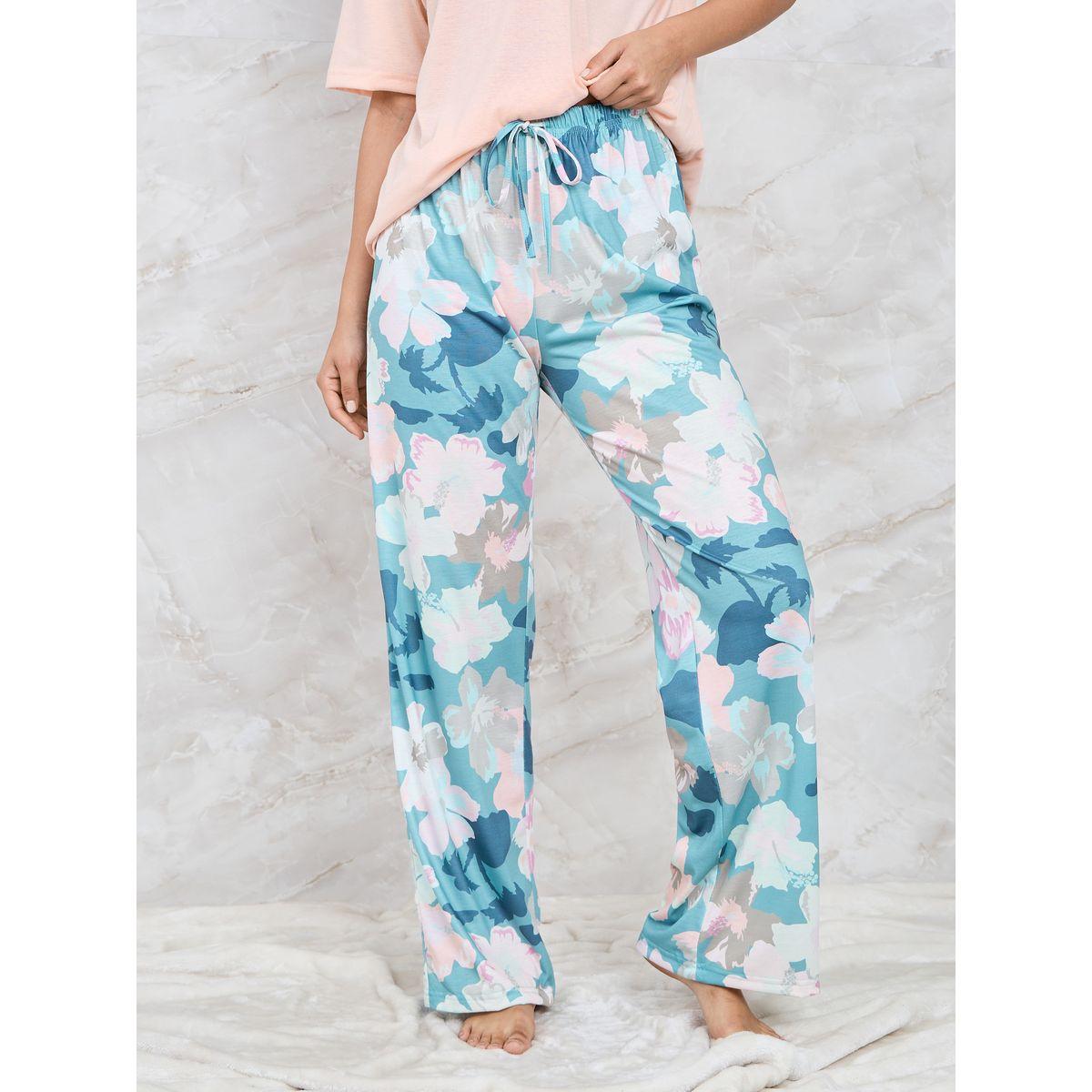 Styli Unwind Solid Pocket T-Shirt & Floral Print Pyjama Set-women-clothing-nightwear-pyjamas-longsets-image-6
