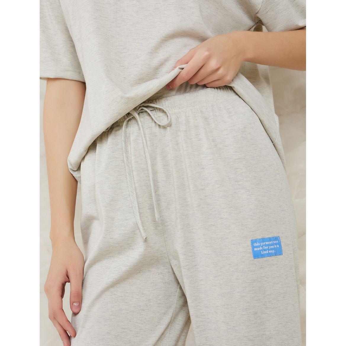 Styli Unwind Drop Shoulder Patch Detail T-Shirt & Pyjama Set-women-clothing-nightwear-pyjamas-longsets-image-5