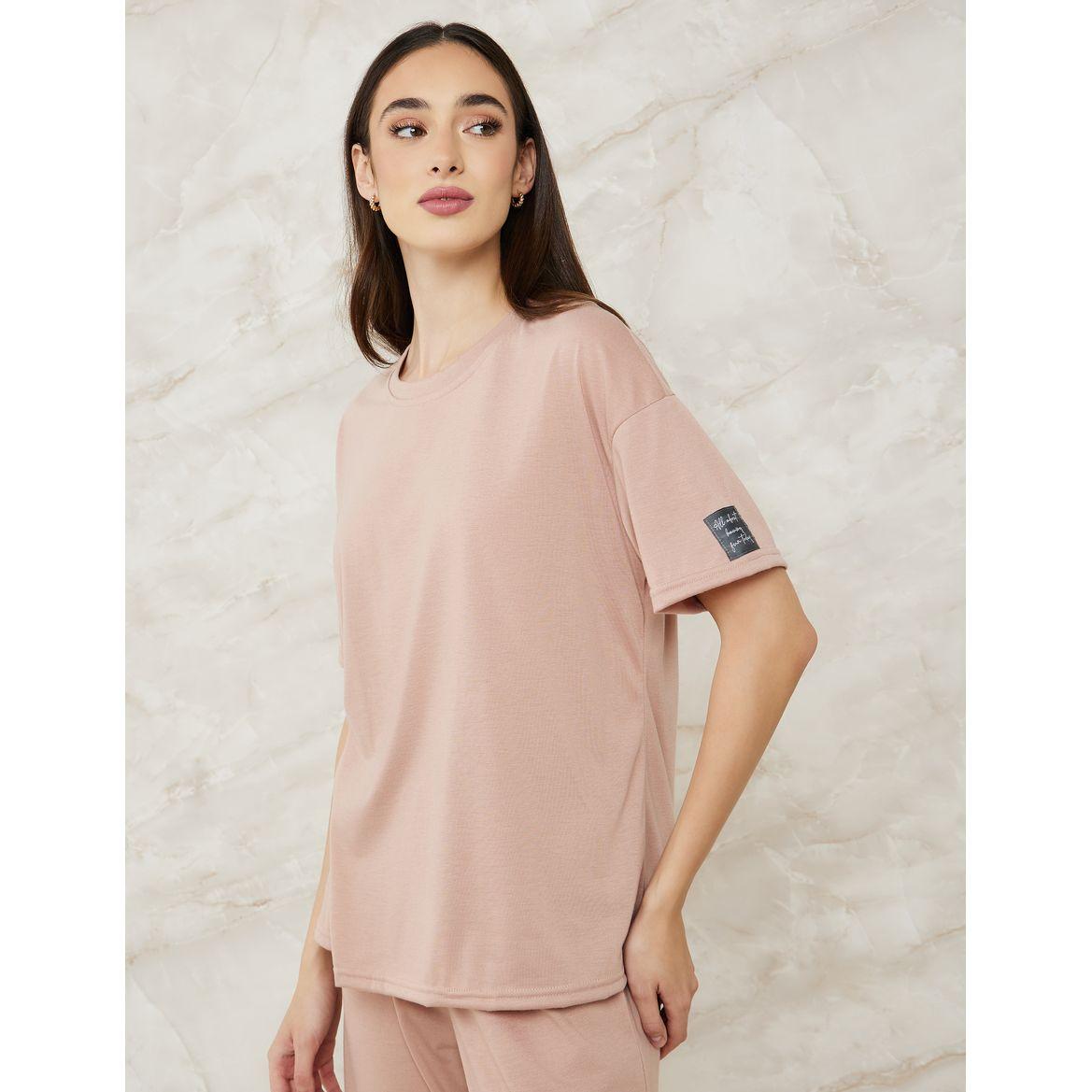 Styli Unwind Drop Shoulder Patch Detail T-Shirt & Pyjama Set-women-clothing-nightwear-pyjamas-longsets-image-2