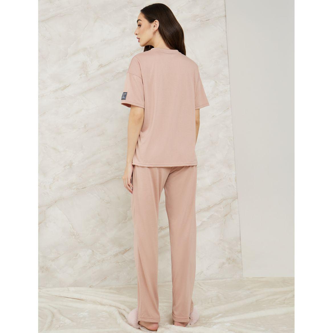 Styli Unwind Drop Shoulder Patch Detail T-Shirt & Pyjama Set-women-clothing-nightwear-pyjamas-longsets-image-6