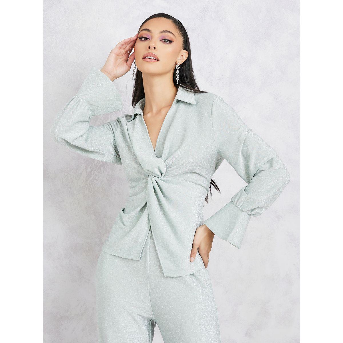 Styli Twisted Front Shimmer Look Top & Pants Co-Ords-women-clothing-coordsets-image-2
